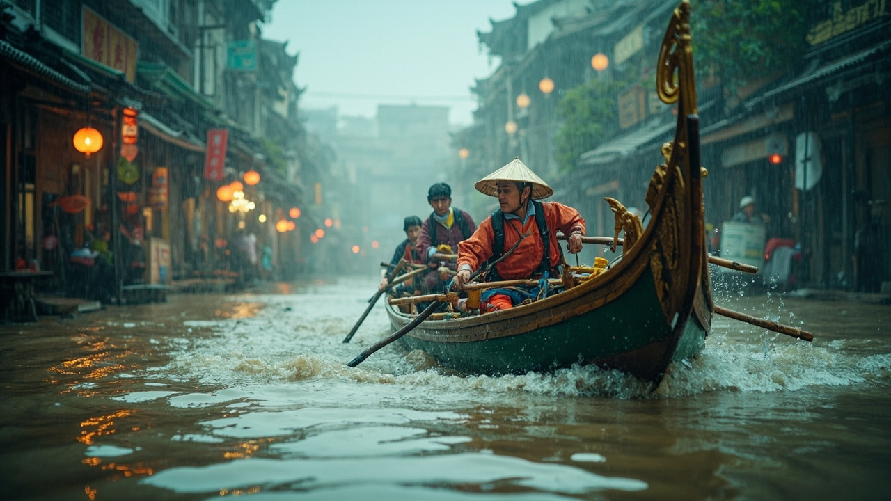 龙舟上阵转移群众救援场景